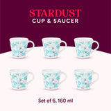 Borosil Larah Novelty Stardust Mug Set, 160ml x 6