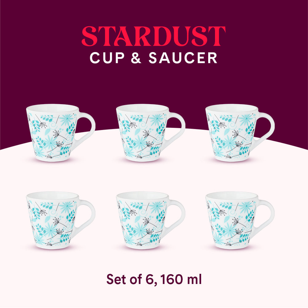 Borosil Larah Novelty Stardust Mug Set, 160ml x 6