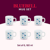 Borosil Larah Bluebell Mug Set, 180ml x 6