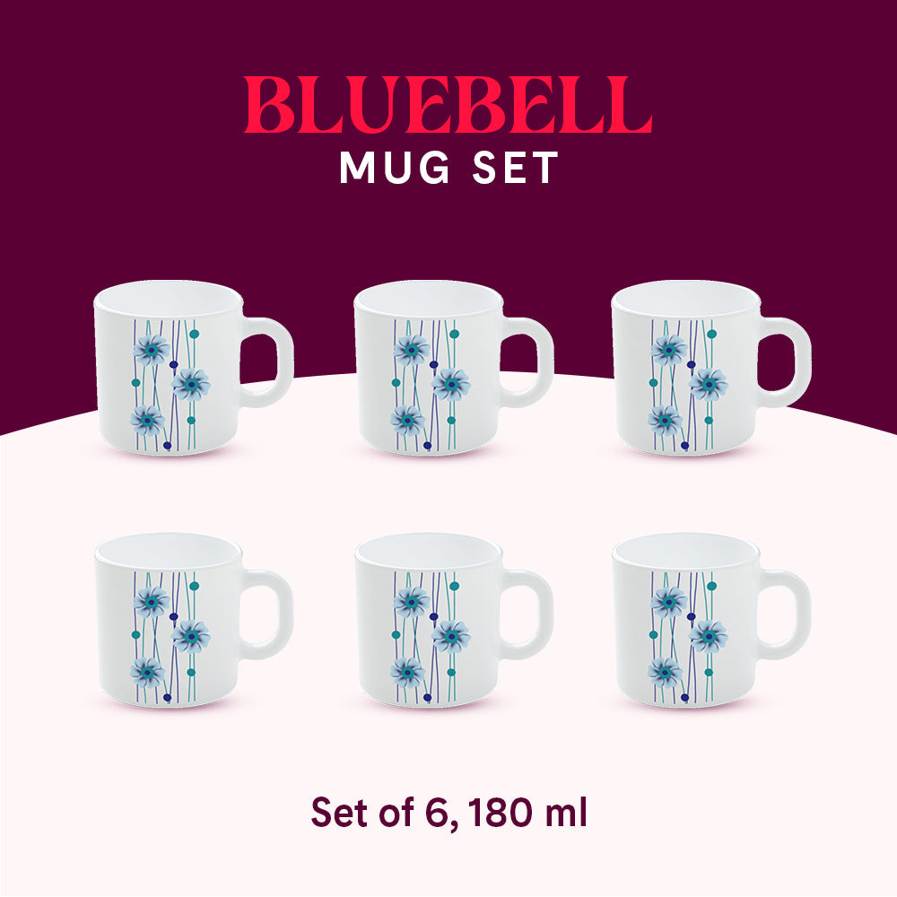 Borosil Larah Bluebell Mug Set, 180ml x 6