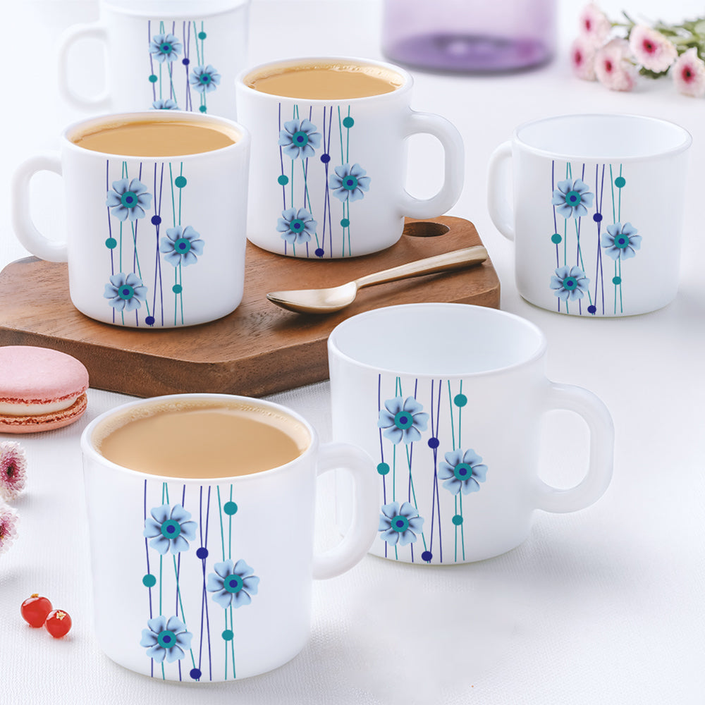 Borosil Larah Bluebell Mug Set, 180ml x 6
