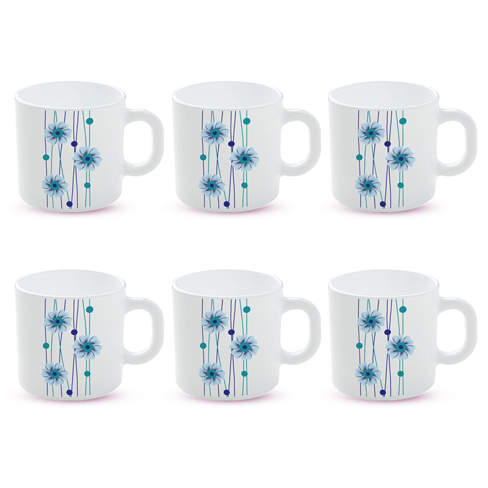 Borosil Larah Bluebell Mug Set, 180ml x 6