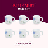 Borosil Larah Mist Mug Set of 6 180ml, Blue