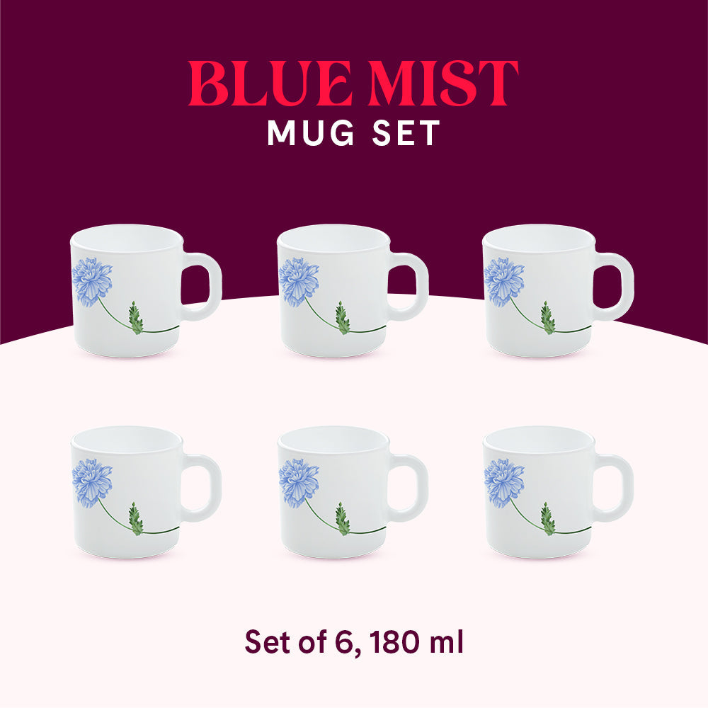 Borosil Larah Mist Mug Set of 6 180ml, Blue