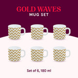 Borosil Larah Gold Waves Mug Set of 6, 180ml