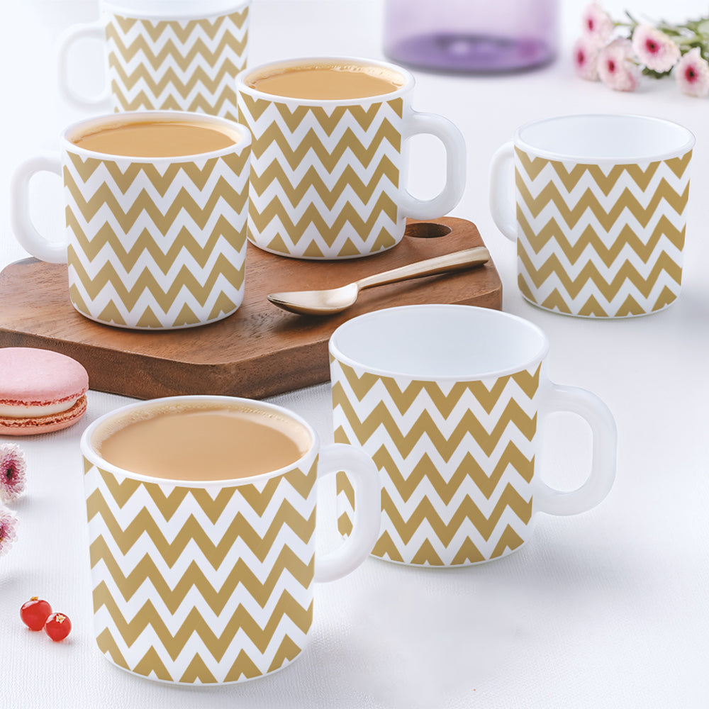 Borosil Larah Gold Waves Mug Set of 6, 180ml