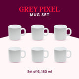 Borosil Larah Grey Pixel Mug Set of 6, 180ml