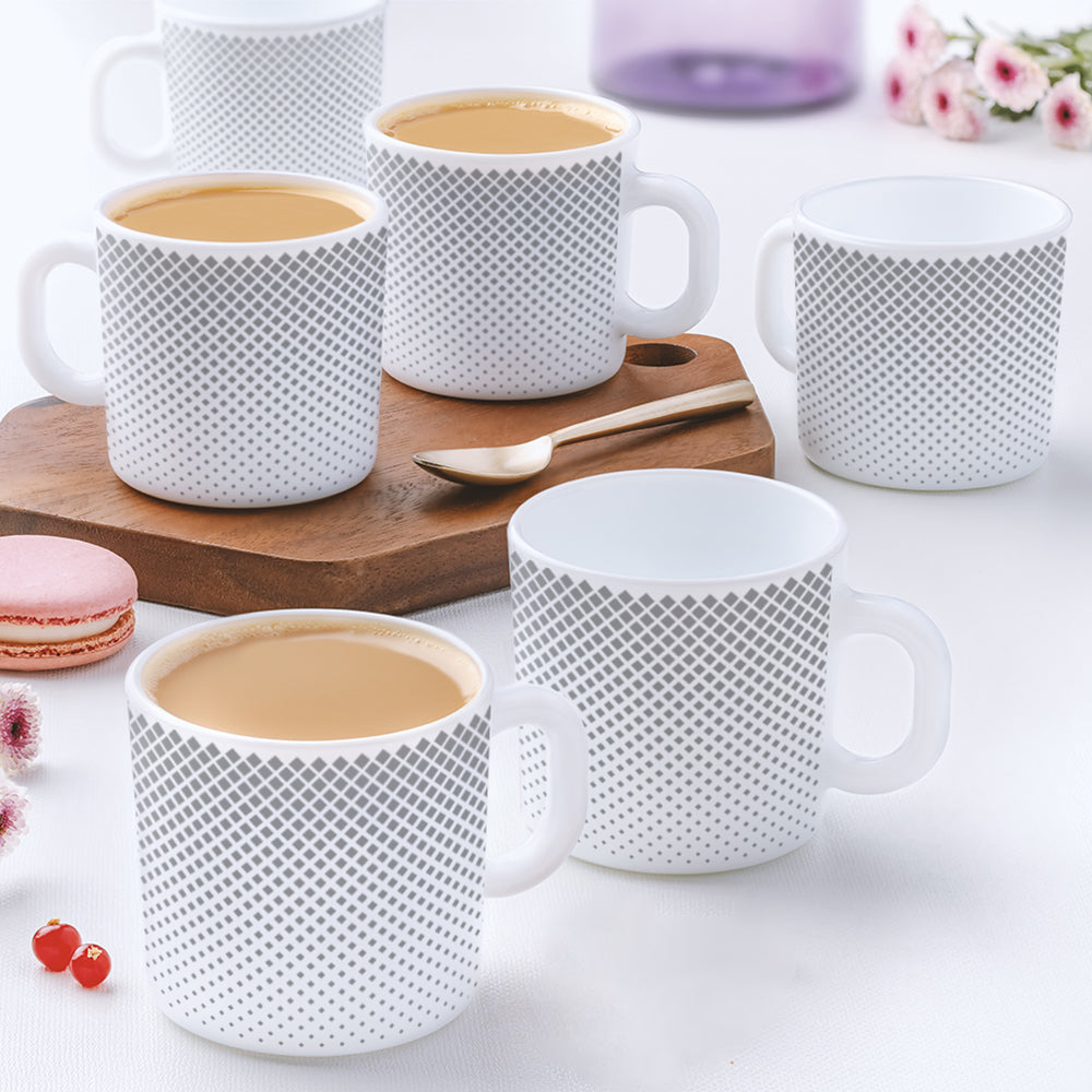 Borosil Larah Grey Pixel Mug Set of 6, 180ml