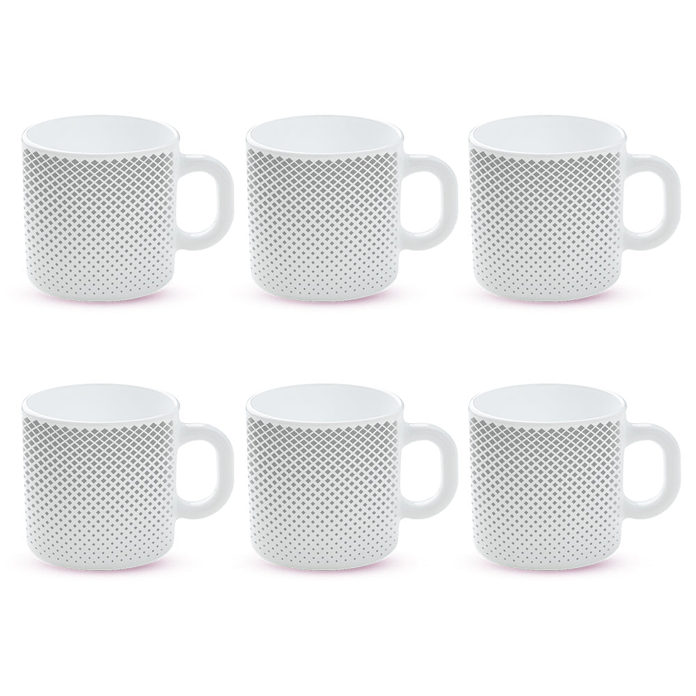 Borosil Larah Grey Pixel Mug Set of 6, 180ml