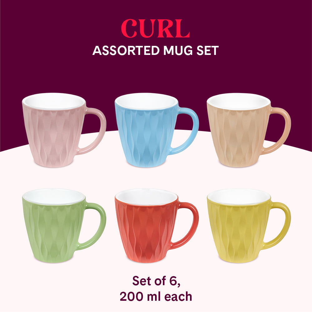 Borosil Larah Curl Cup Set  of 6, 200ml