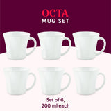 Borosil Larah Octa Mug Set, White