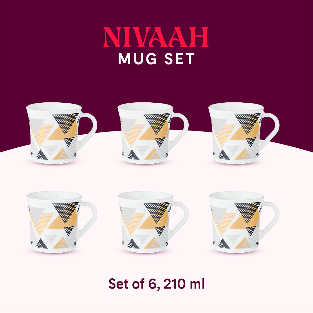 Borosil Larah Crysta Nivaah Mug Set, Set of 6, 210ml