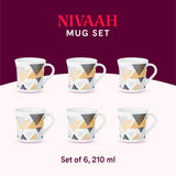 Borosil Larah Crysta Nivaah Mug Set, Set of 6, 210ml