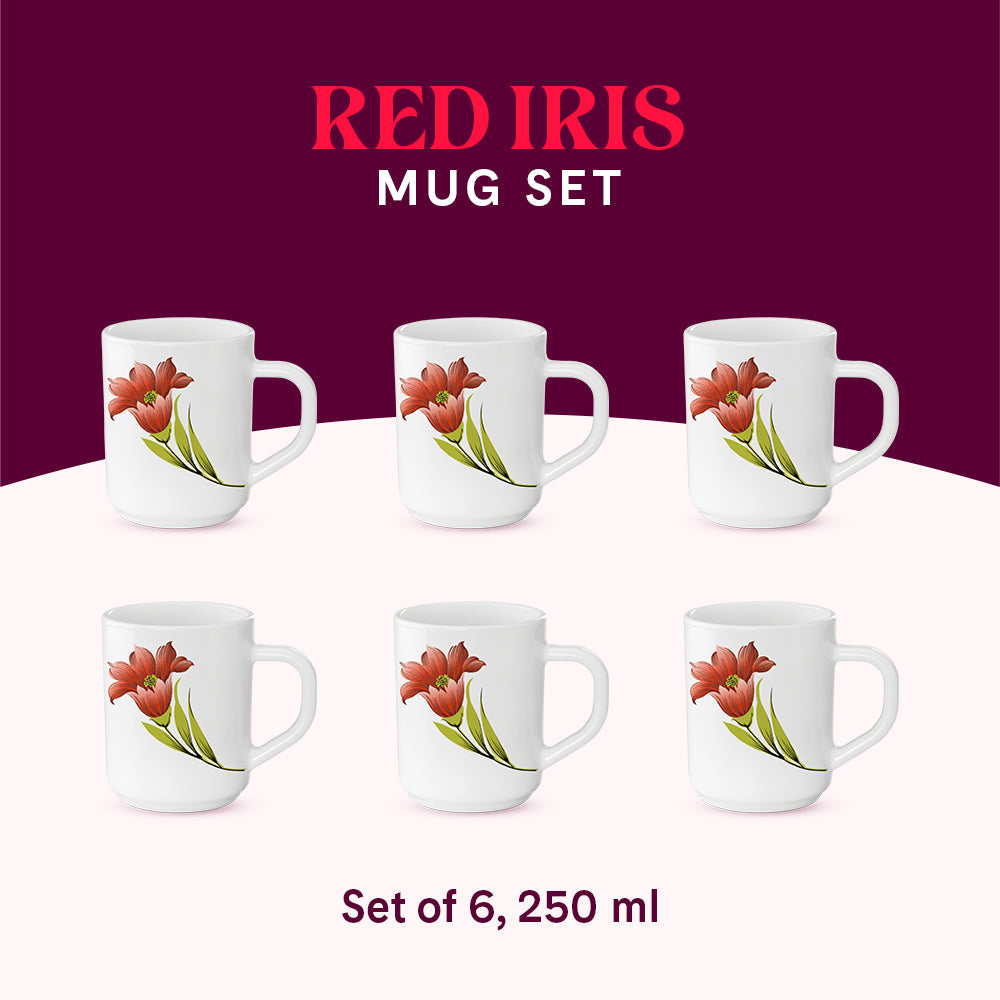 Borosil Larah Red Iris Mug Set