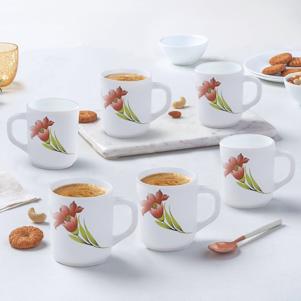 Borosil Larah Red Iris Mug Set