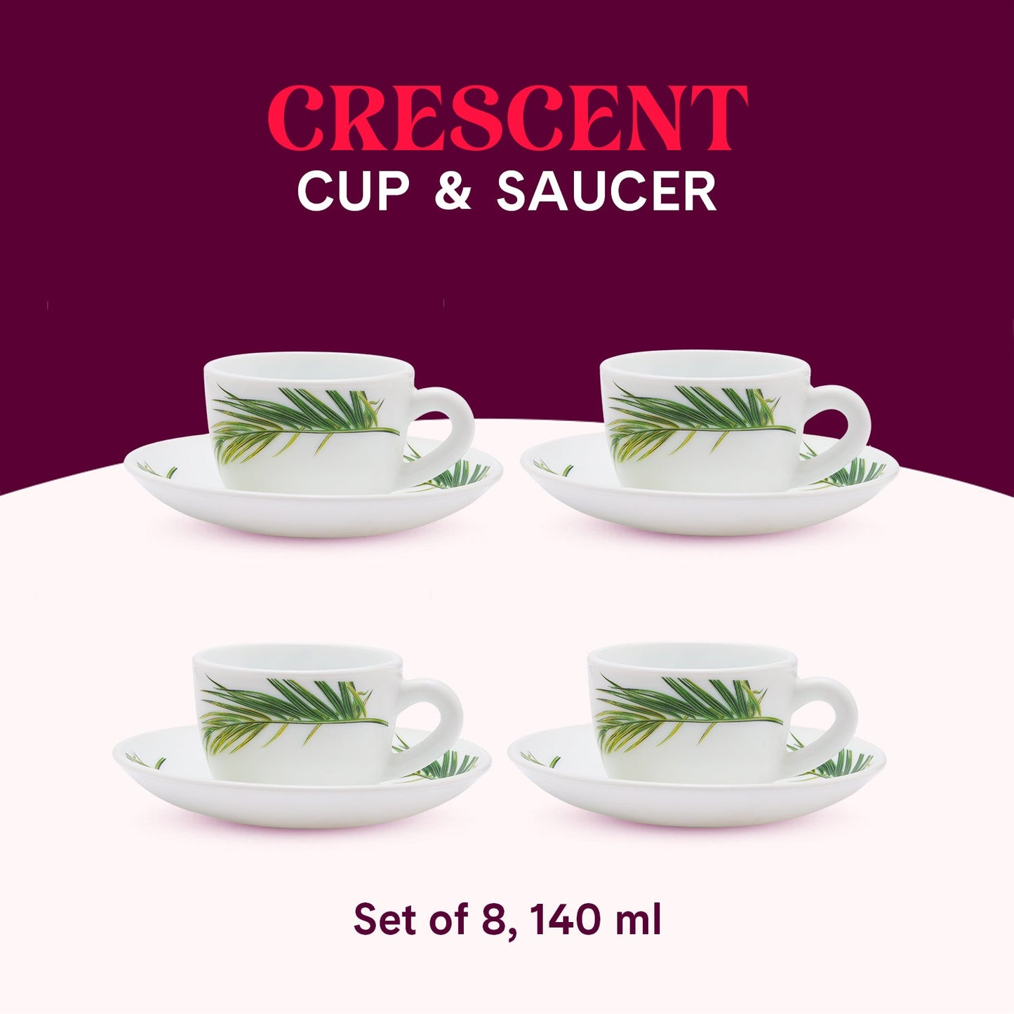 Borosil Larah Crescent Cup n Saucer Set