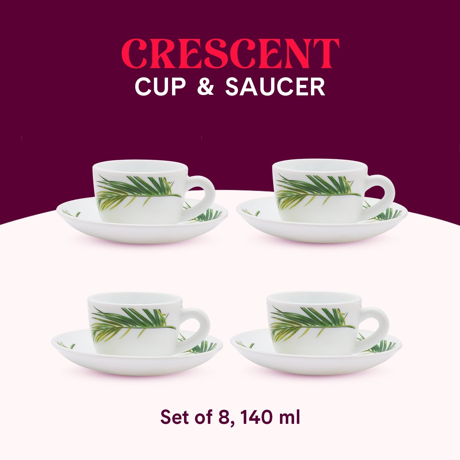 Borosil Larah Crescent Cup n Saucer Set