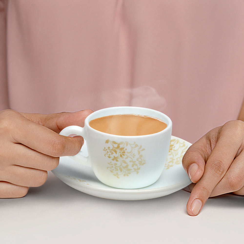 Borosil Larah Green Lily Cup n Saucer Set of 12, 140ml
