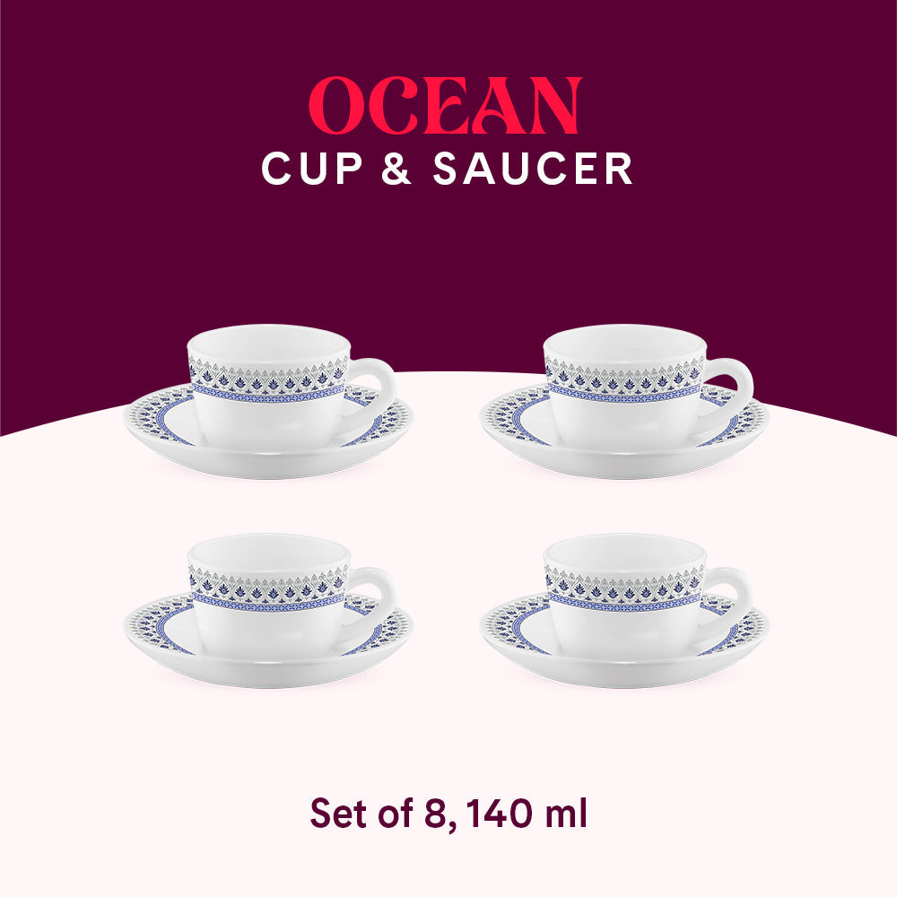 Borosil Larah Ocean Cup n Saucers Set