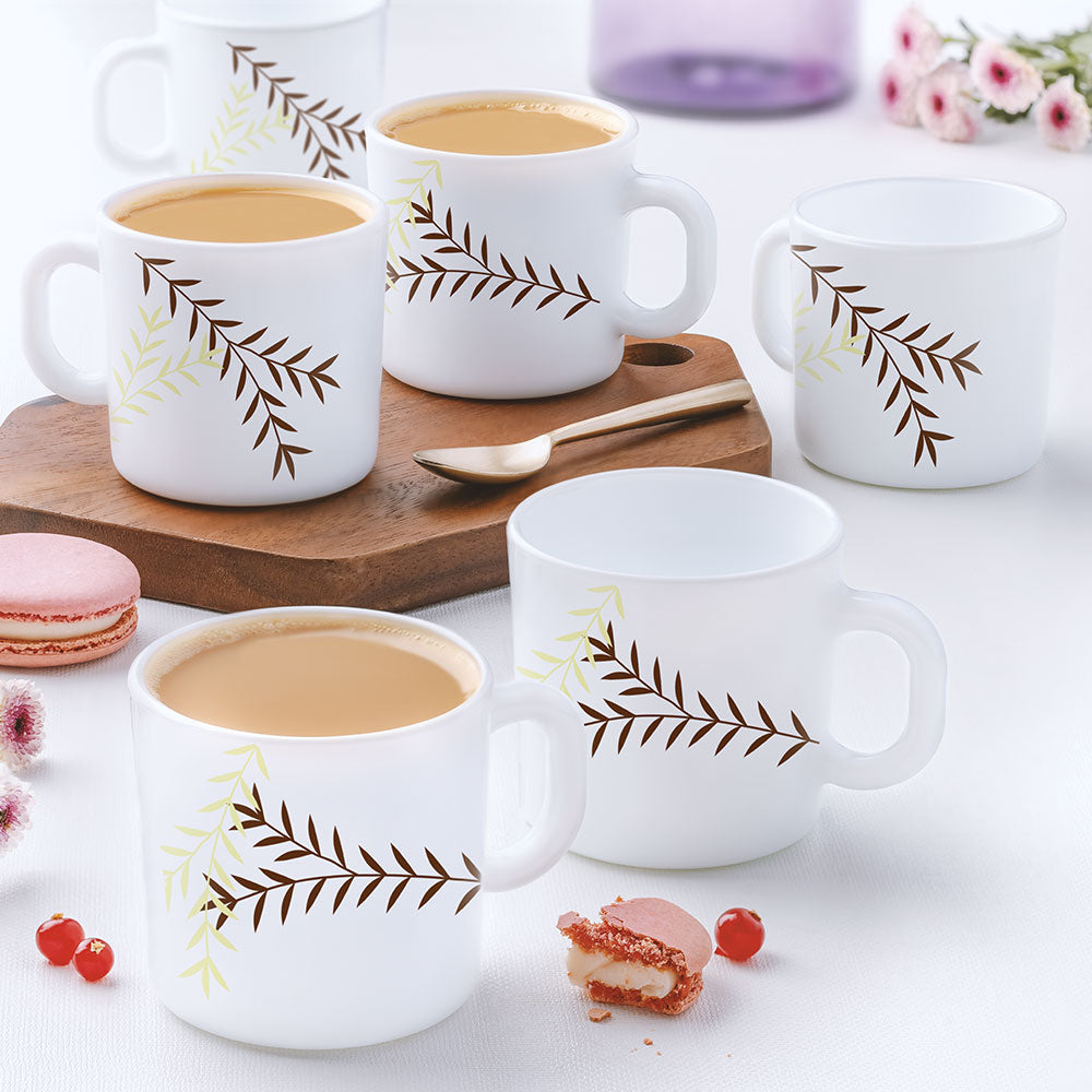 Borosil Larah Oak Snack Set w Mugs 8 pc Set