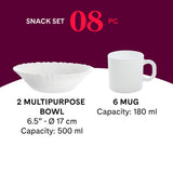 Borosil Larah Oak Snack Set w Mugs 8 pc Set