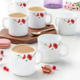 Borosil Larah Red Carnation Snack Set w Mugs, 8 pc