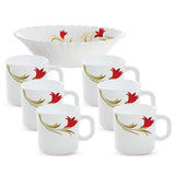 Borosil Larah Red Lily Snack Set w Mugs, 8 pc
