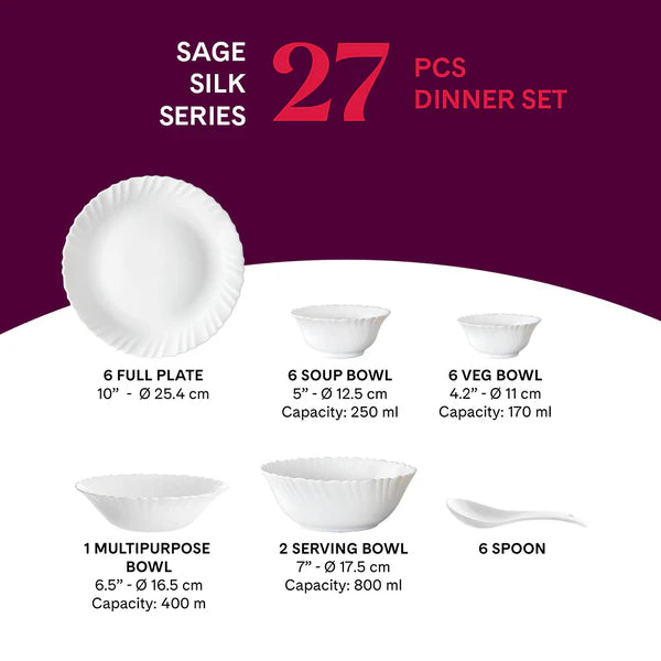 Borosil Larah Sage 27 pc Dinner Set