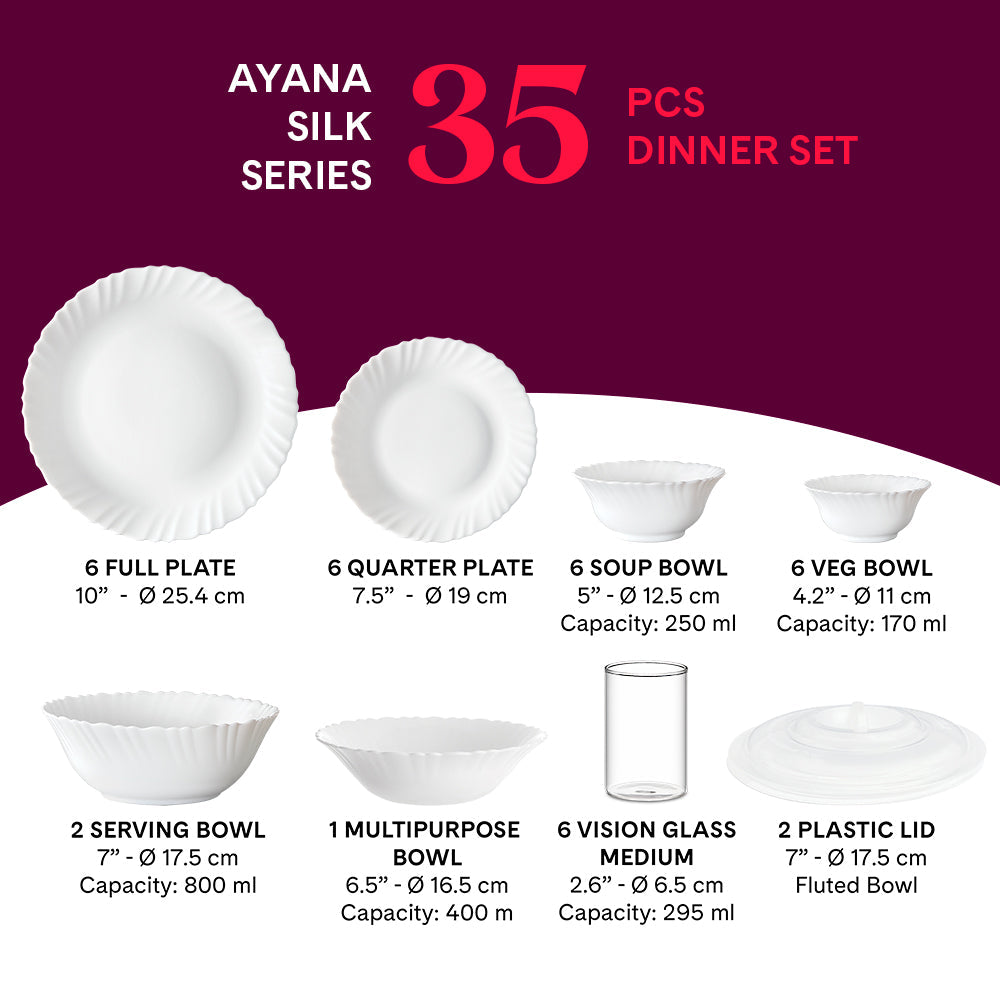 Borosil Larah Ayana 35 pc Dinner Set w Vision Glass