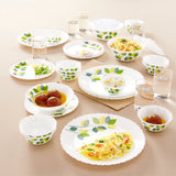 Borosil Larah Green Leaves 35 pc Dinner Set w Vision Glass 35 pc Set