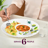 Borosil Larah Green Leaves 35 pc Dinner Set w Vision Glass 35 pc Set