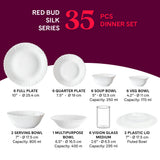 Borosil Larah Red Bud 35 pc Dinner Set w Vision Glass 35 Pic