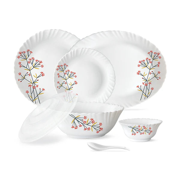 Borosil Larah Red Bud 47 pc Dinner Set