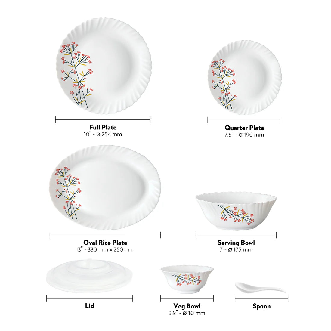 Borosil Larah Red Bud 47 pc Dinner Set