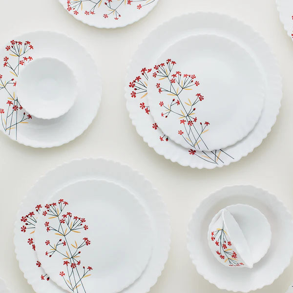 Borosil Larah Red Bud 47 pc Dinner Set