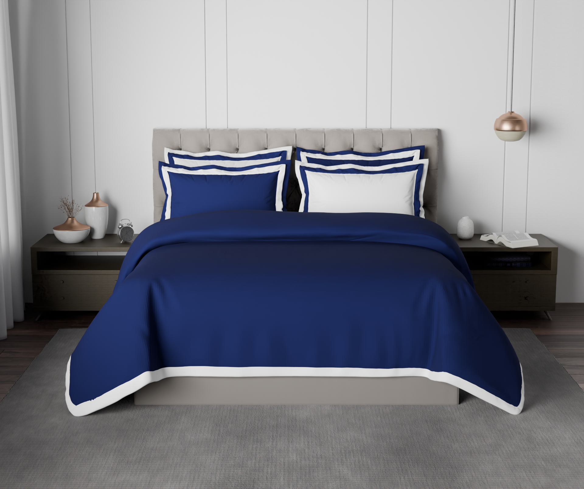 Spaces Solid Midnight Blue - Dark Blue Hygro Cotton King Size Bedsheet - Hygro