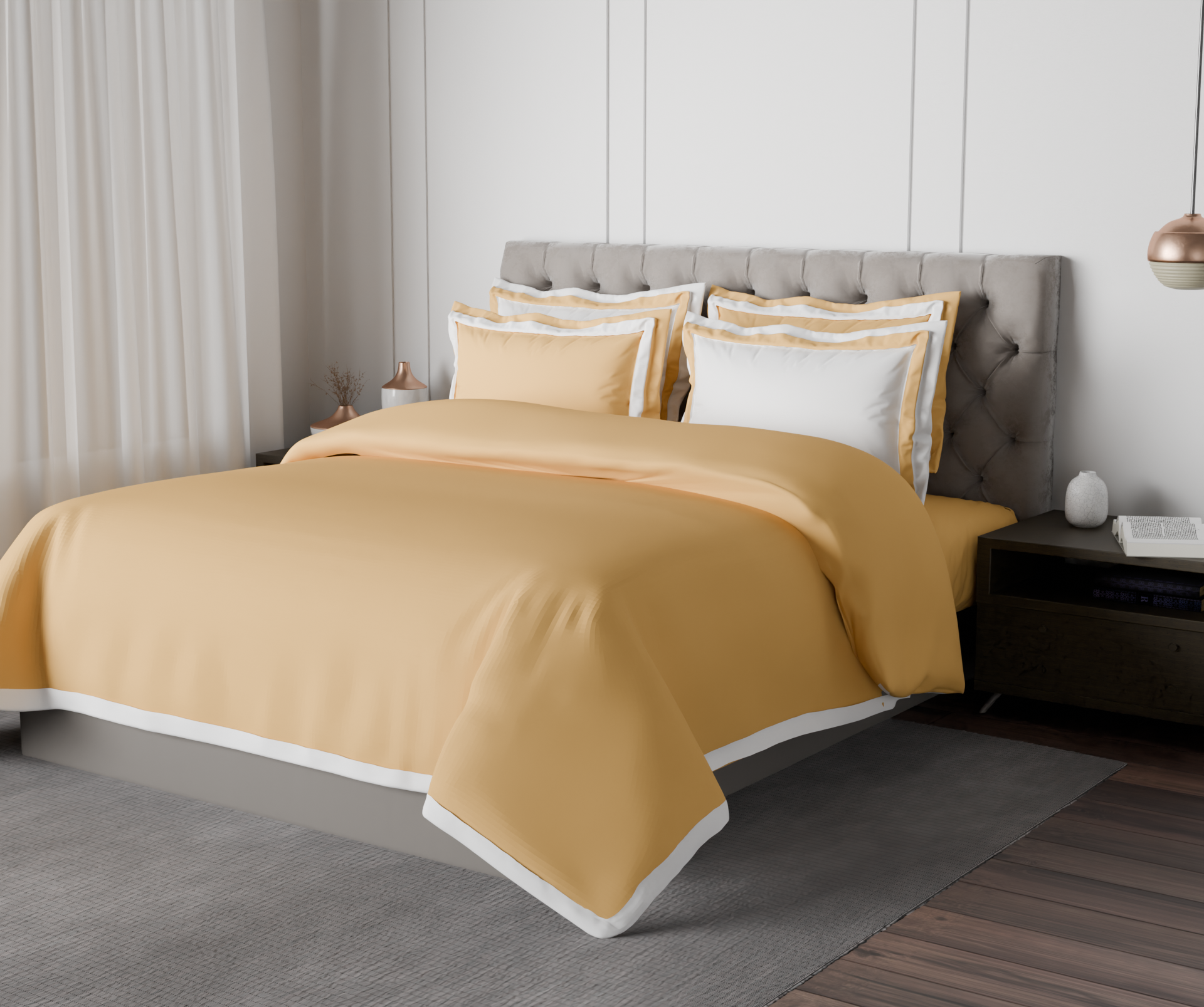 Spaces Solid Champagne Gold - Gold Hygro Cotton King Size Bedsheet - Hygro