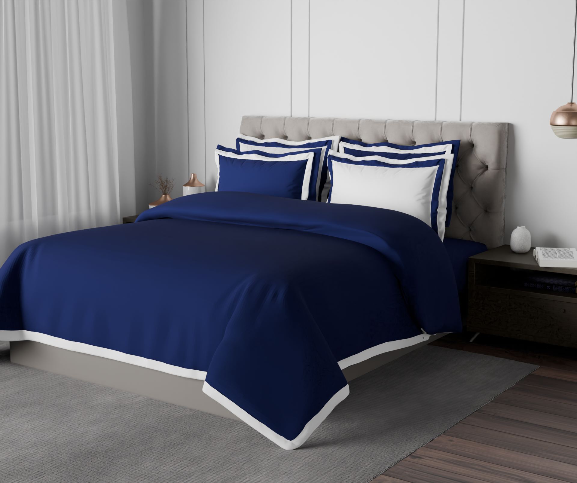 Spaces Solid Midnight Blue - Dark Blue Hygro Cotton King Size Bedsheet - Hygro