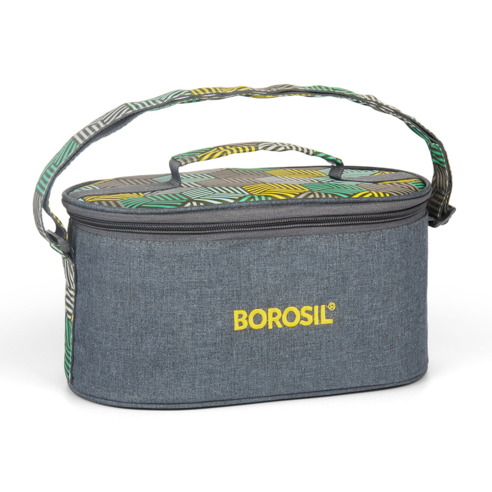 Borosil Foodluck Daisy Universal Glass Lunchbox, Olive Set of 4, 320ml x 2 + 400ml x 2