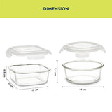 Borosil Foodluck Daisy Universal Glass Lunchbox, Olive Set of 4, 320ml x 2 + 400ml x 2
