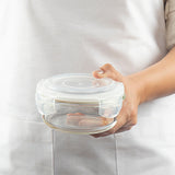 Borosil Foodluck Daisy Universal Glass Lunchbox, Olive Set of 4, 320ml x 2 + 400ml x 2