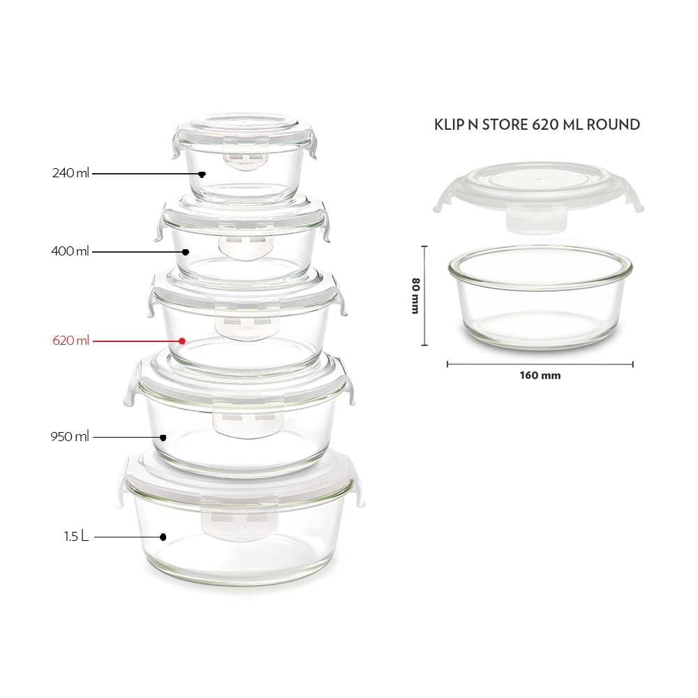 Borosil Tuff-Glass Klip n Store, Round Container