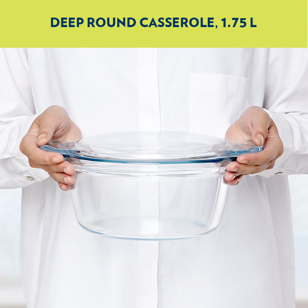 Borosil Deep Round Casserole, 1.75L