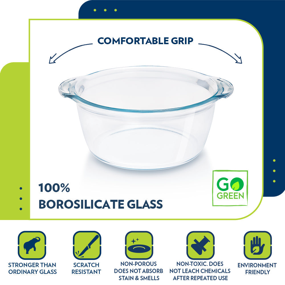 Borosil Deep Round Casserole, 1.75L