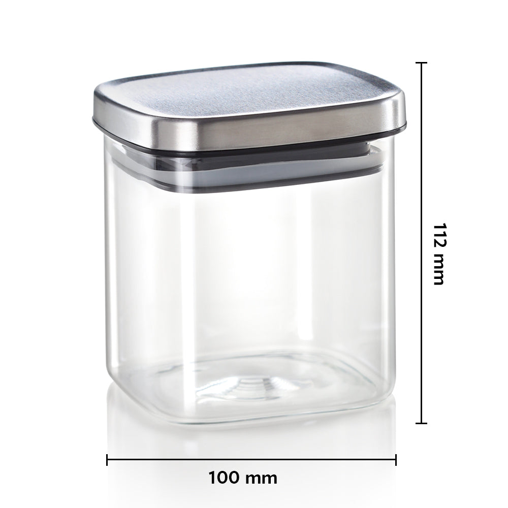 Borosil Classic Square Glass Jar with SS Lid