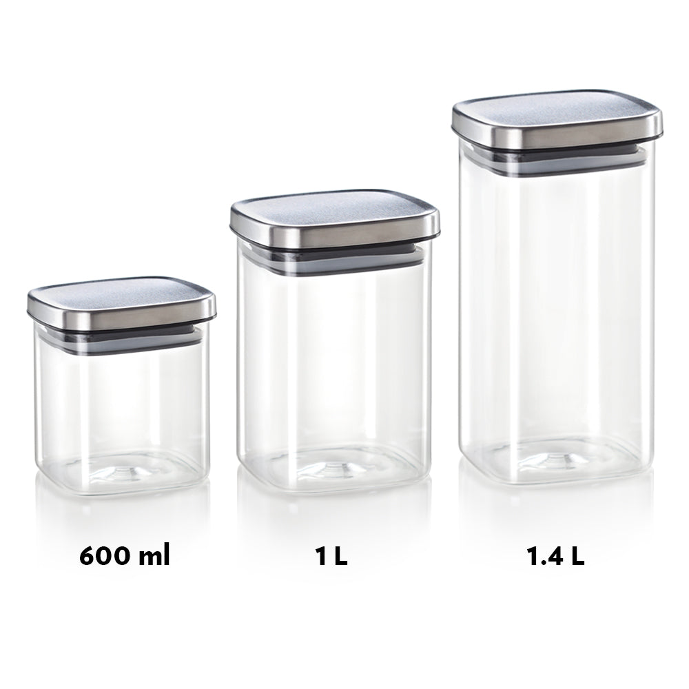 Borosil Classic Square Glass Jar with SS Lid