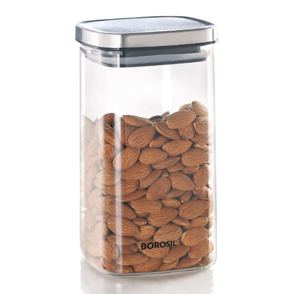 Borosil Classic Square Glass Jar with SS Lid