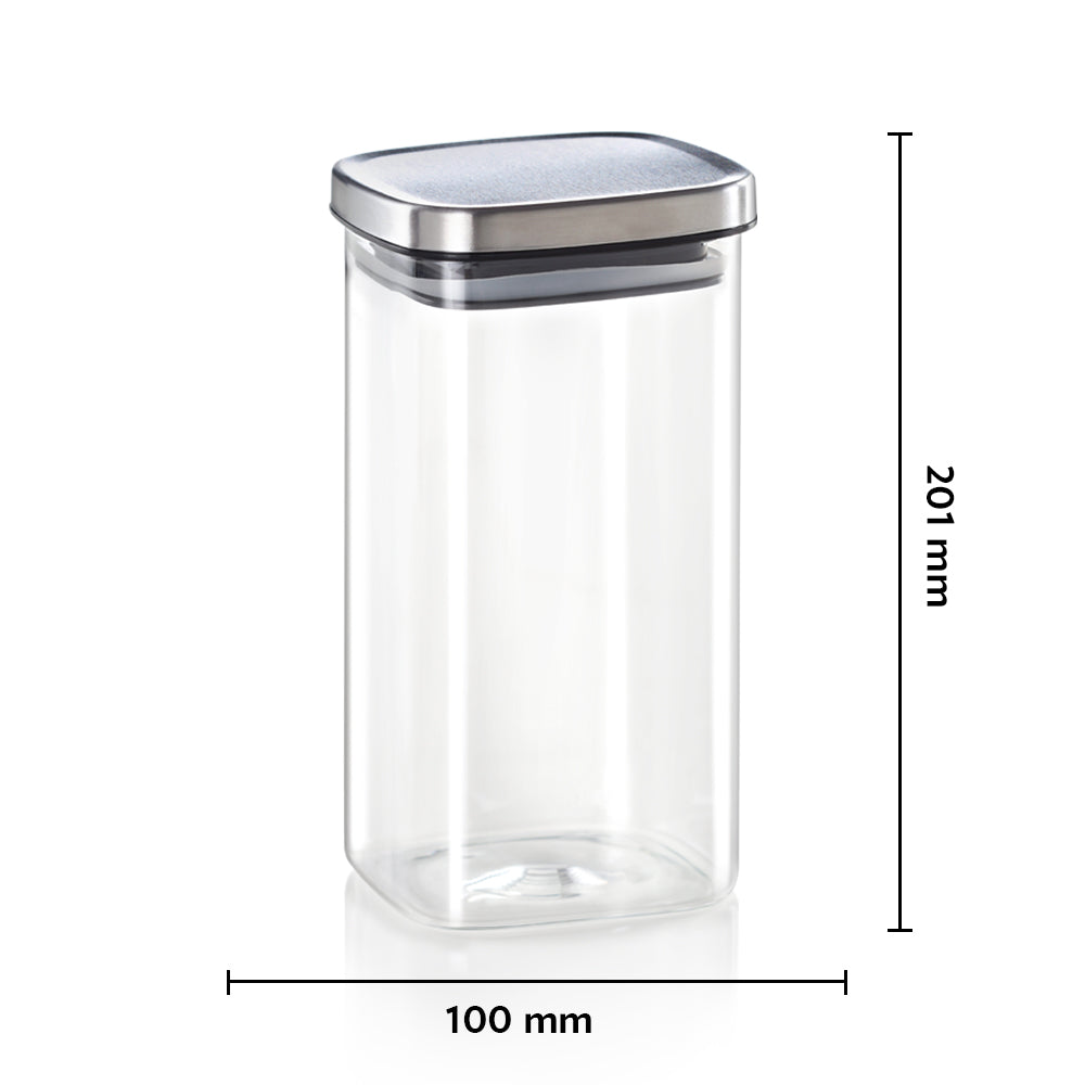 Borosil Classic Square Glass Jar with SS Lid