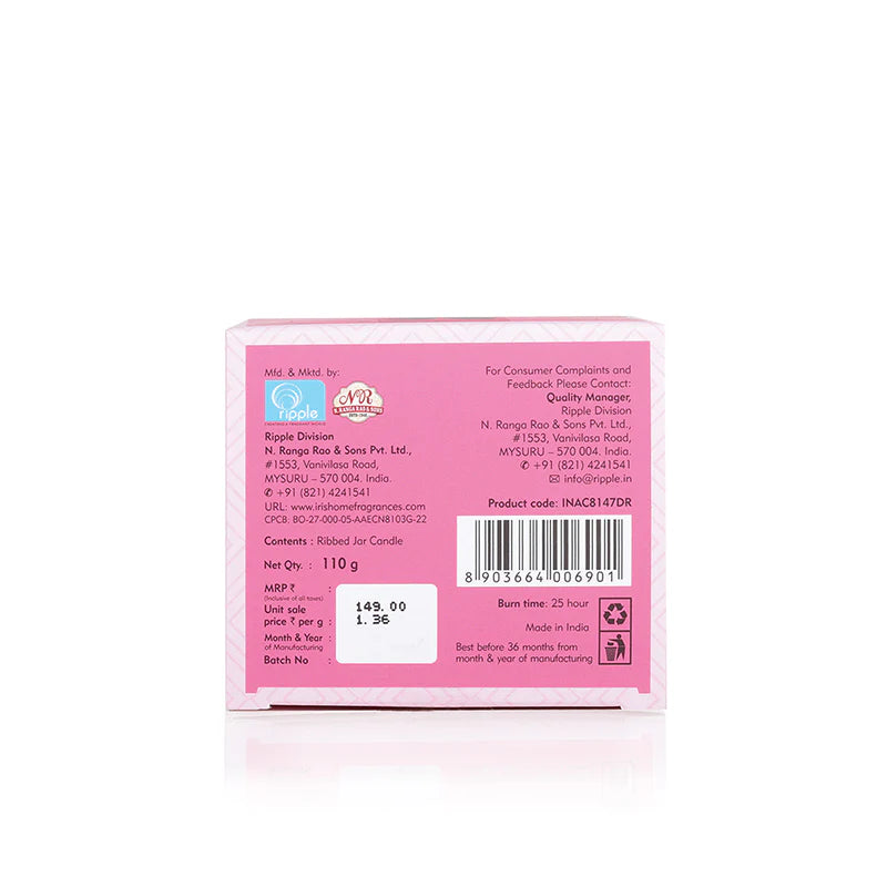 IRIS Ribbed Jar candle - Damask Rose 110GM
