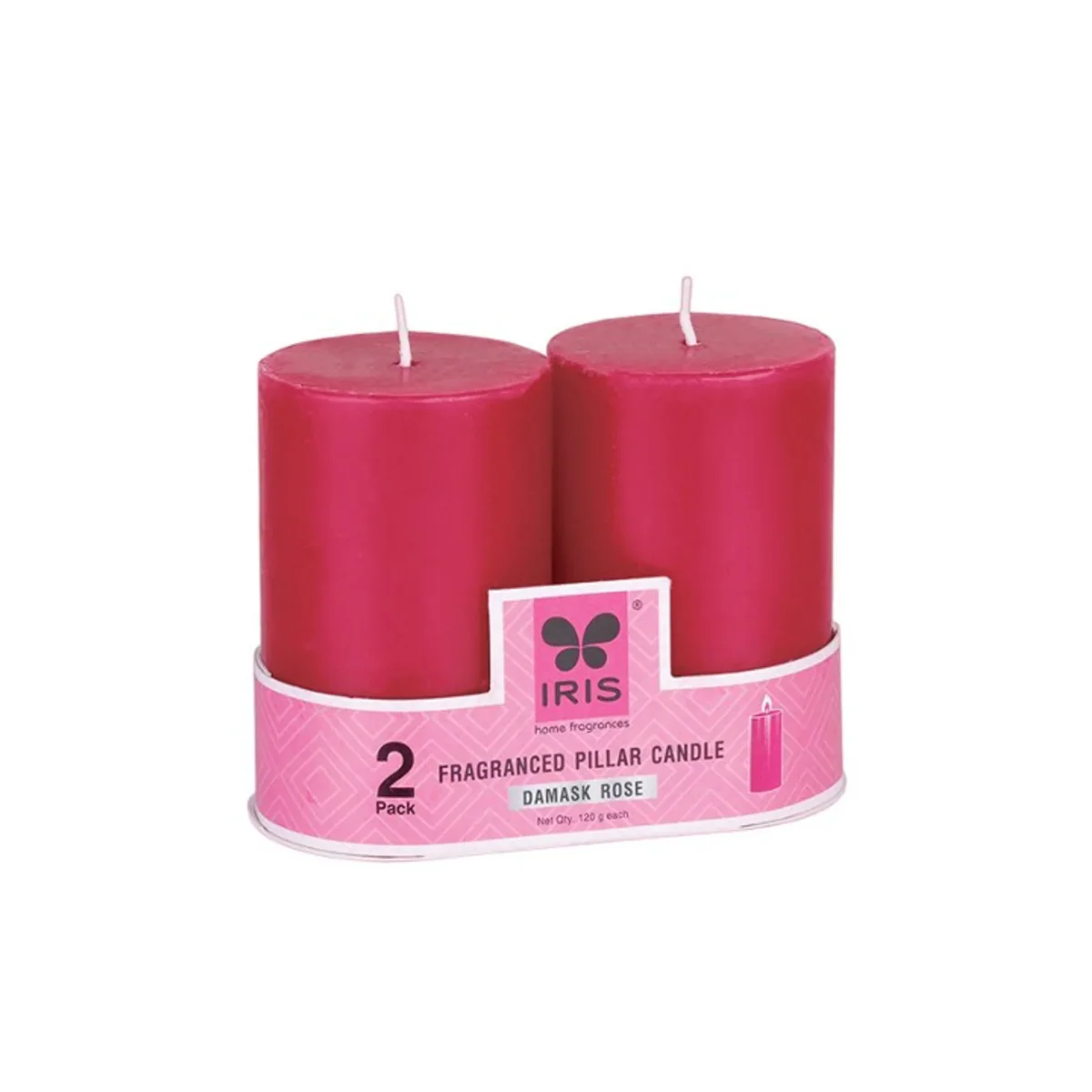 IRIS Damask Rose Fragranced Pillar Candles 120gm